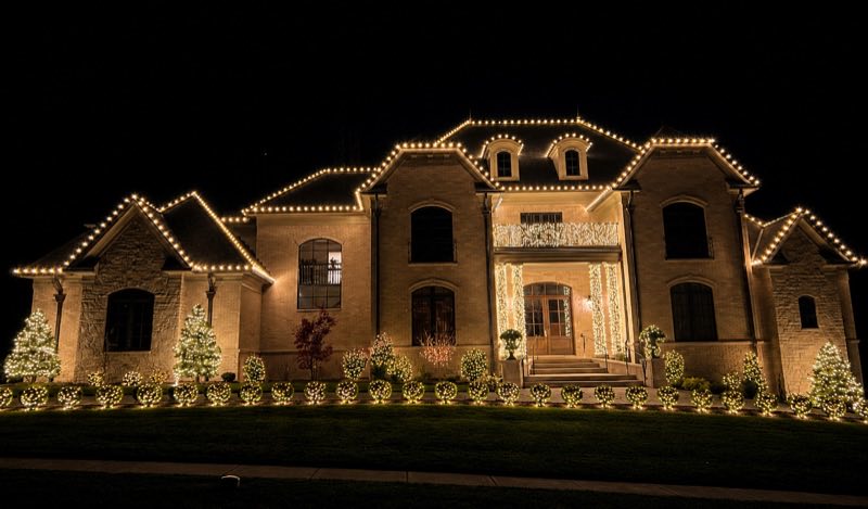 Full roofline and landscape holiday lighting on large estate — Louisville KY