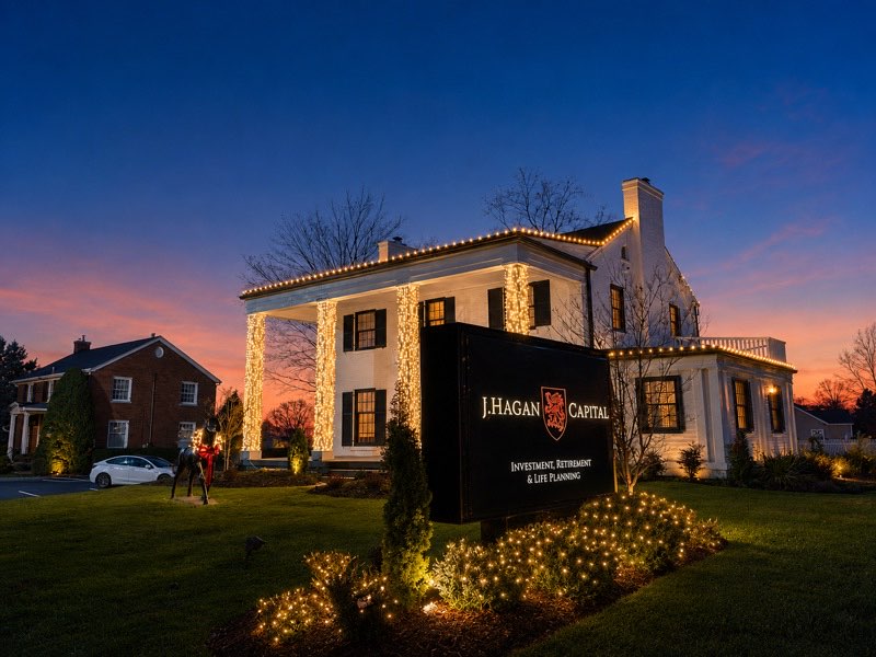 Commercial holiday lighting on Great Plains Bank — Kentuckiana